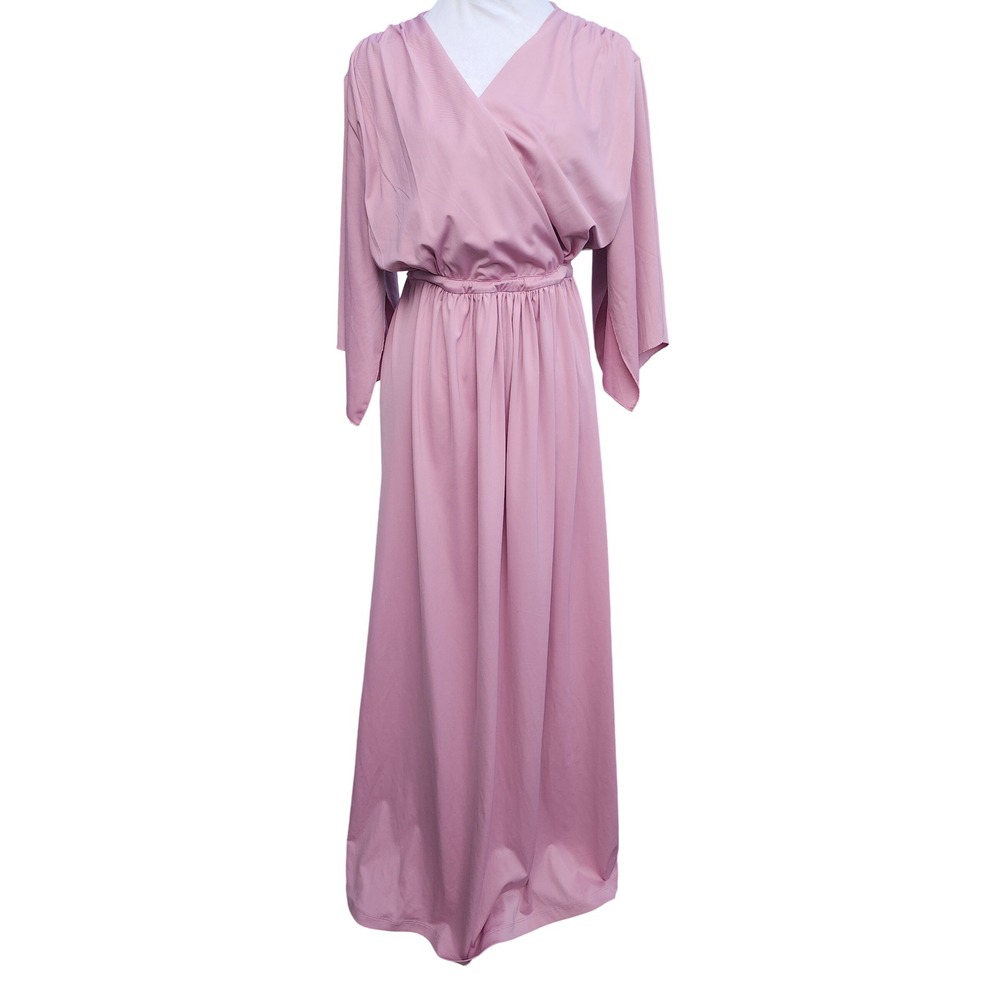 KOH KOH Mauve Pink Wrap V-Neck Kimono Sleeve Maxi Dress Plus Size 3X READ